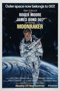 Cartaz do filme 007 Contra o Foguete da Morte, de 1979, com James Bond e outros personagens.